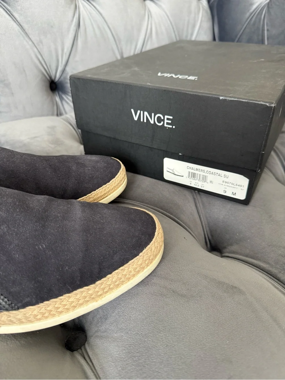 Vince Chalmers Men’s Coastal Navy Suede Slip-On Espadrilles Size 9